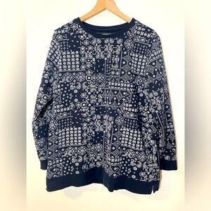 Lands’ End VTG Serious Sweats Bandana Print Paisley Navy Crewneck Sweatshirt LG